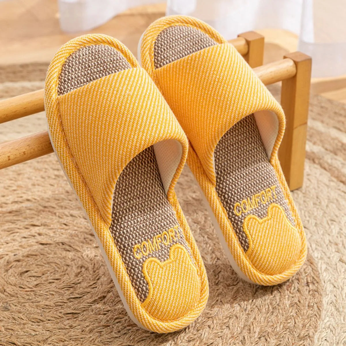 Open Toe Flats Slippers Yellow