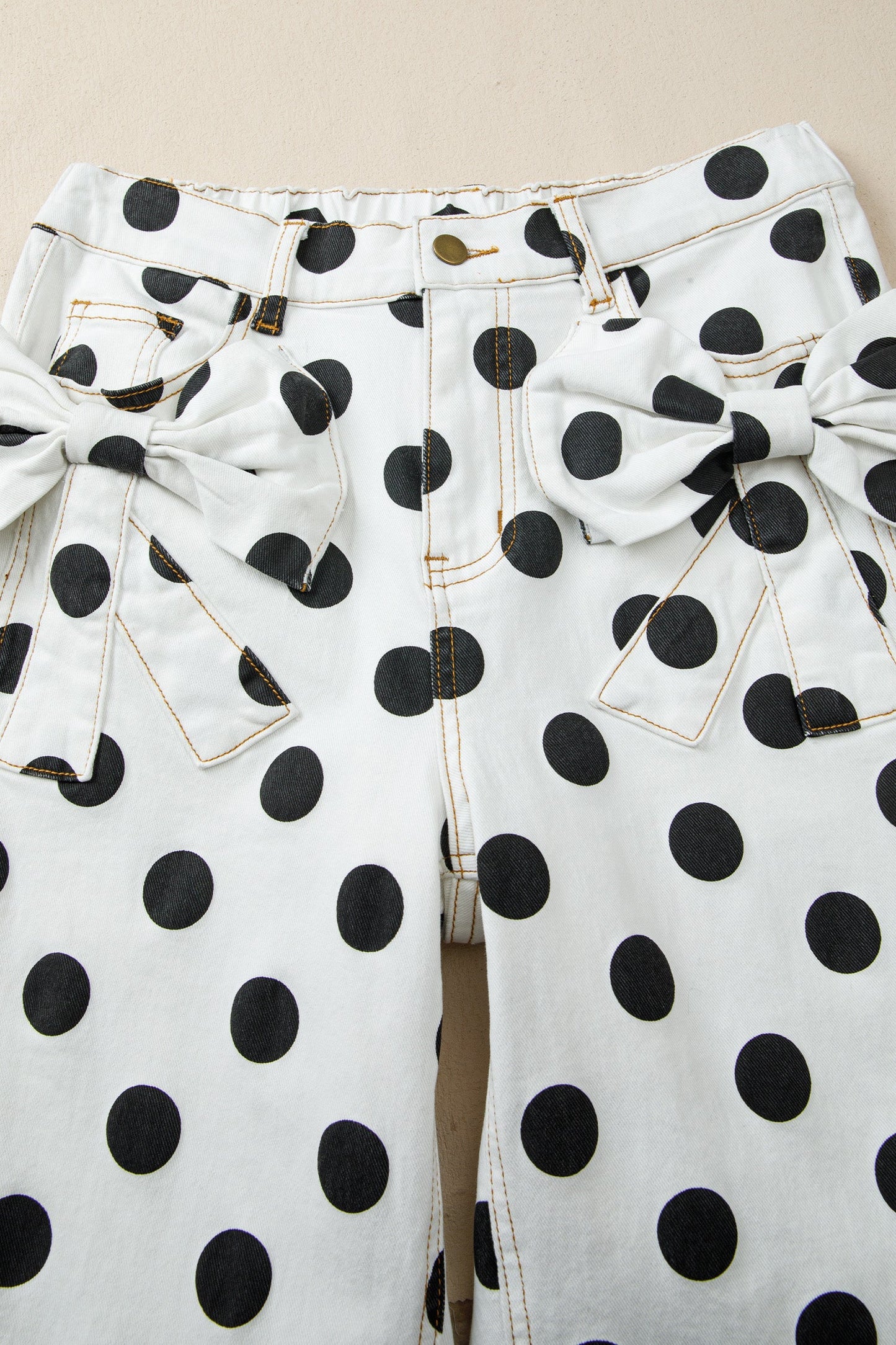 Polka Dot Denim Bow Pocket Barrel Leg Jeans