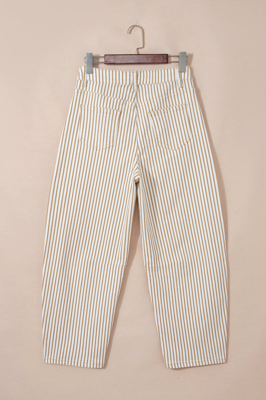 Stripe Denim High Waist Barrel Leg Jeans