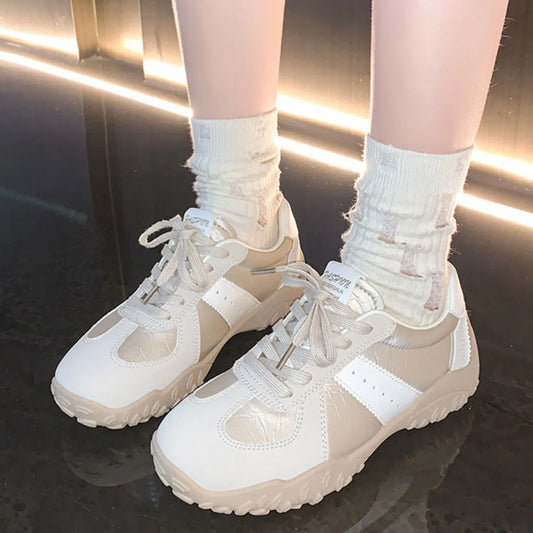 Round Toe Flats Athletic Beige