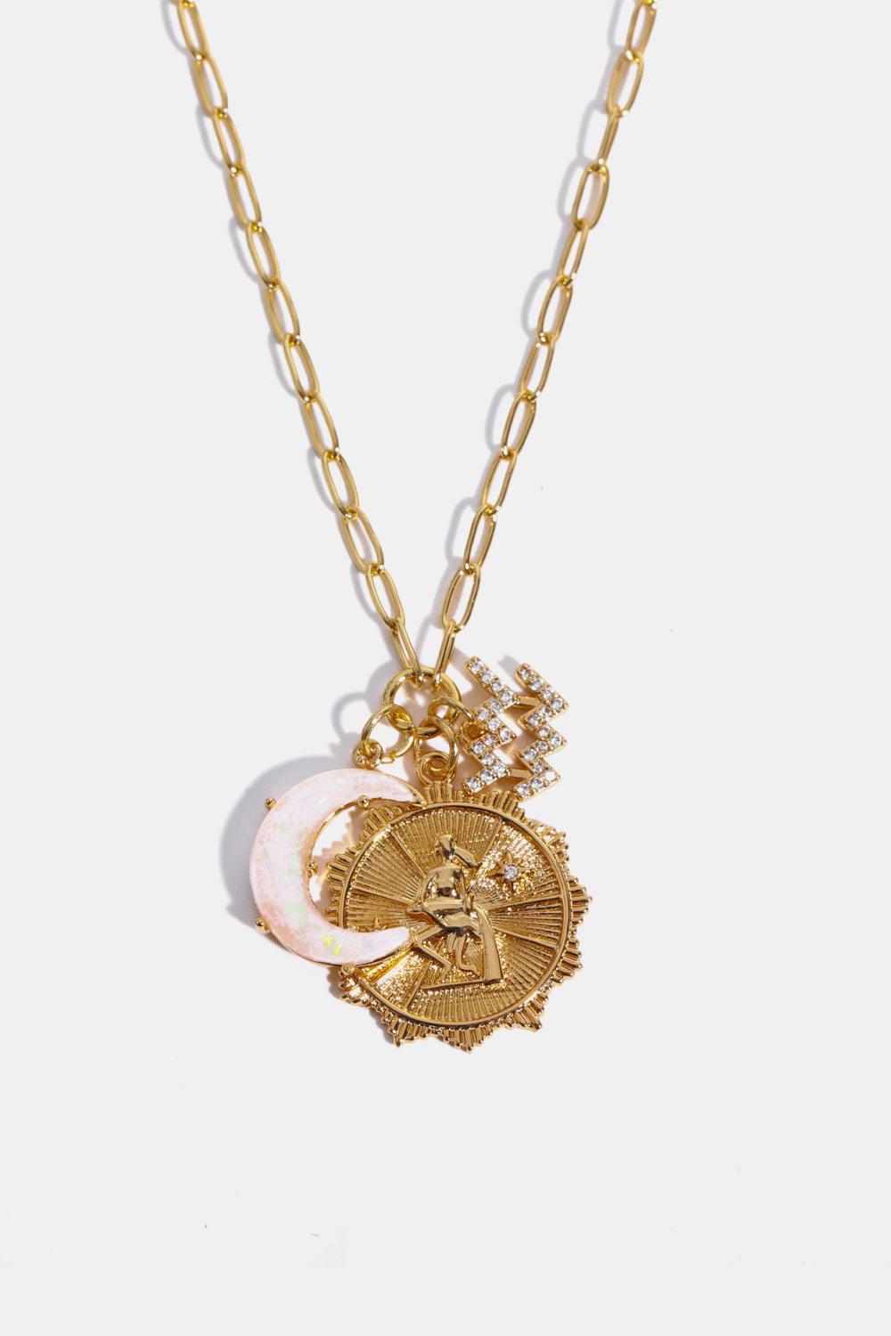 Constellation and Moon Pendant Copper Necklace Aquarius One Size