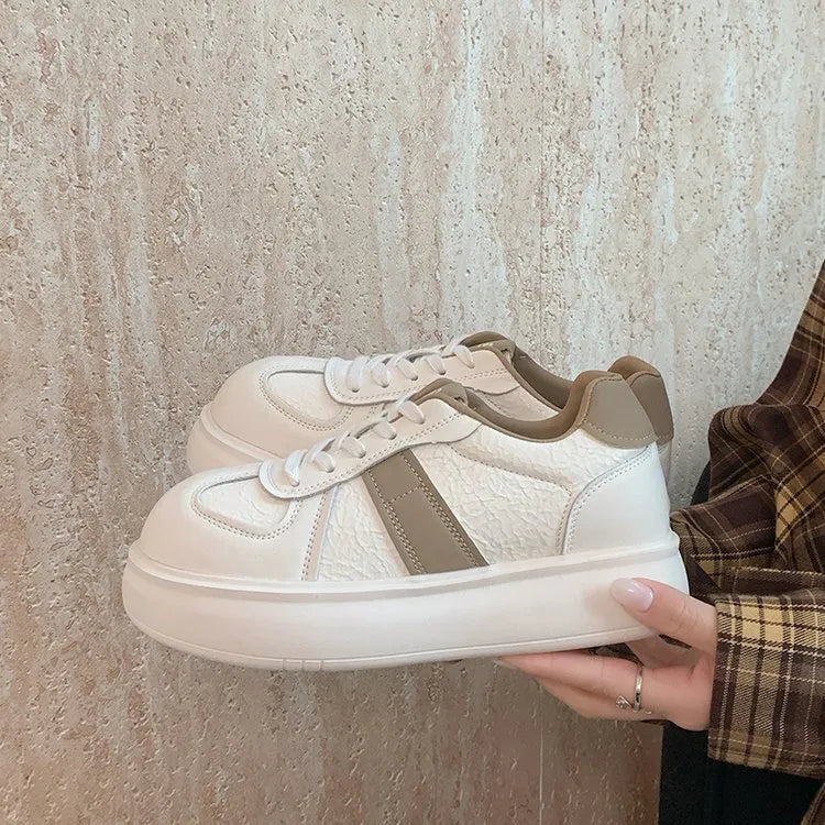 Round Toe Lace Up Platform Sneakers Khaki