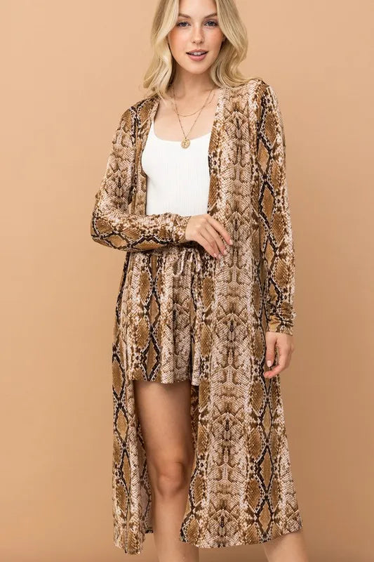 And The Why Animal Print Kimono and Shorts Set SNAKE