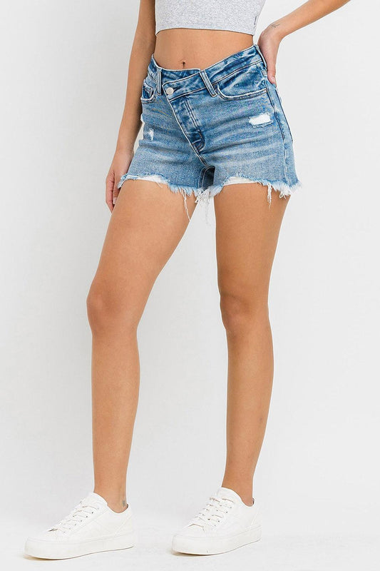 Lovervet Stepped Waist Raw Hem Denim Shorts Medium