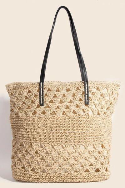 Fame Faux Leather Handle Knitted Tote Bag Tan One Size