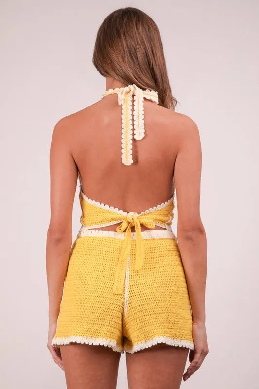VERY J Floral Crochet Top and Shorts Set