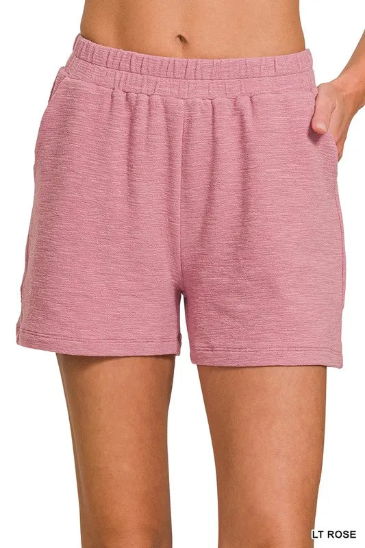Zenana Cotton Slub Short Pants LT ROSE