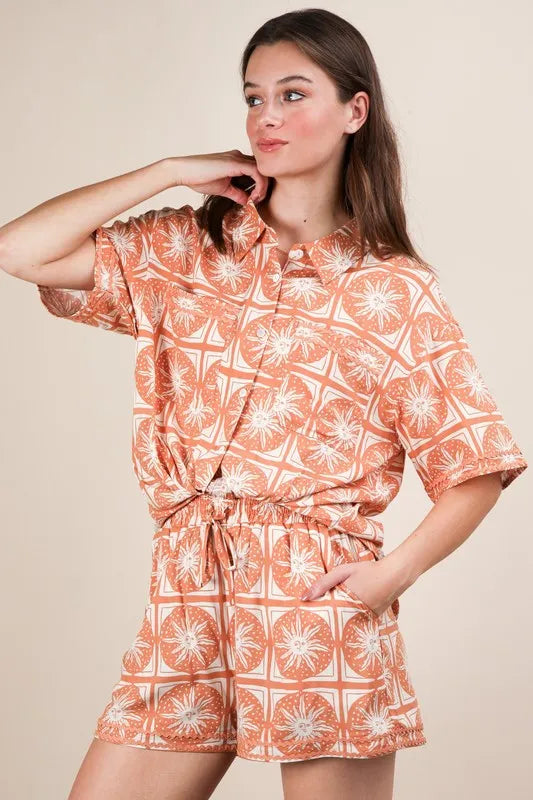 VERY J Tropical Printed Shirt Top & Shorts Set