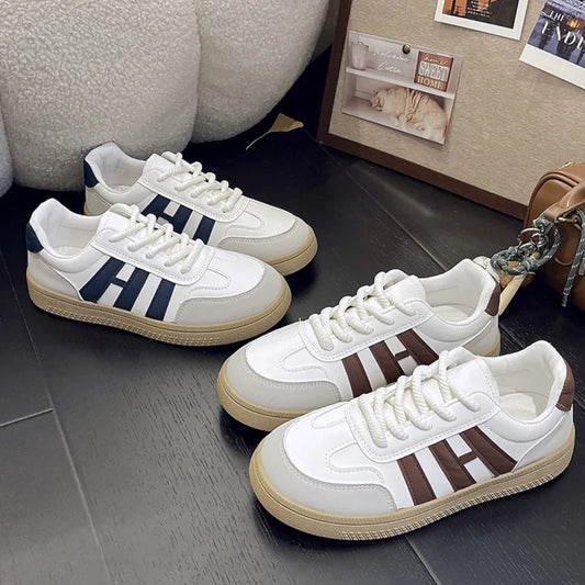 Contrast Round Toe Platform Sneakers Navy
