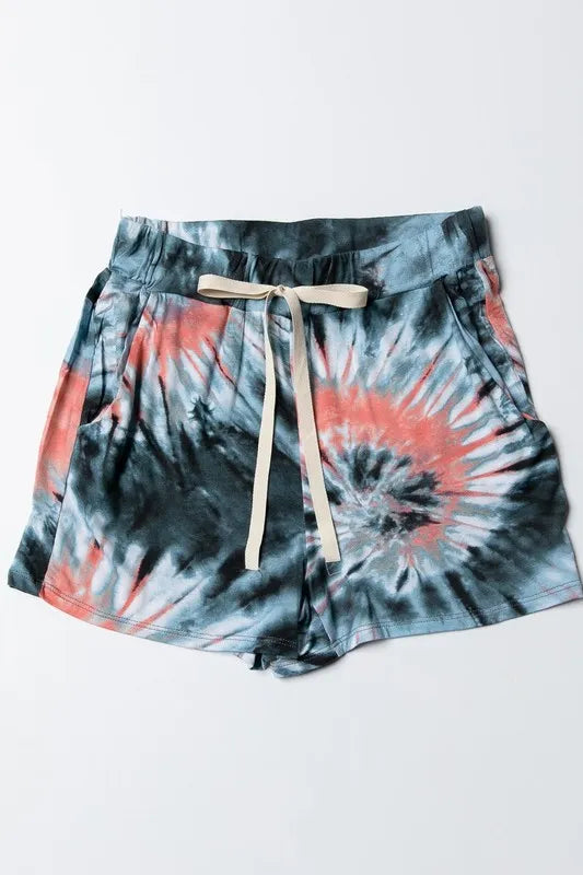 BiBi Tie Dye Print Casual Shorts CHARCOAL BLUSH