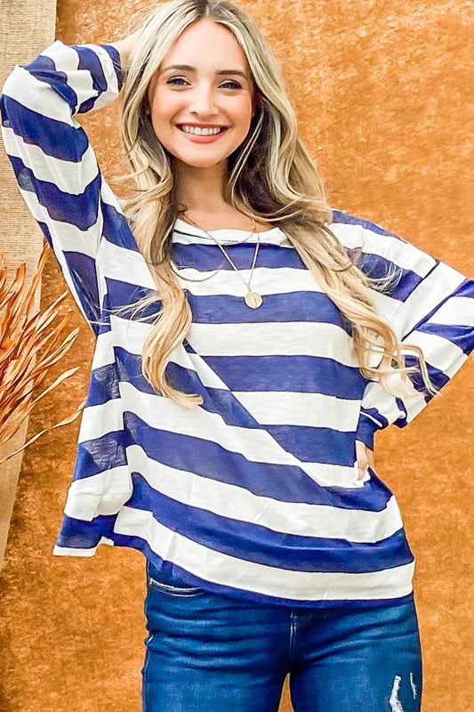 And The Why Stripe Twist Back Loose Top NAVY