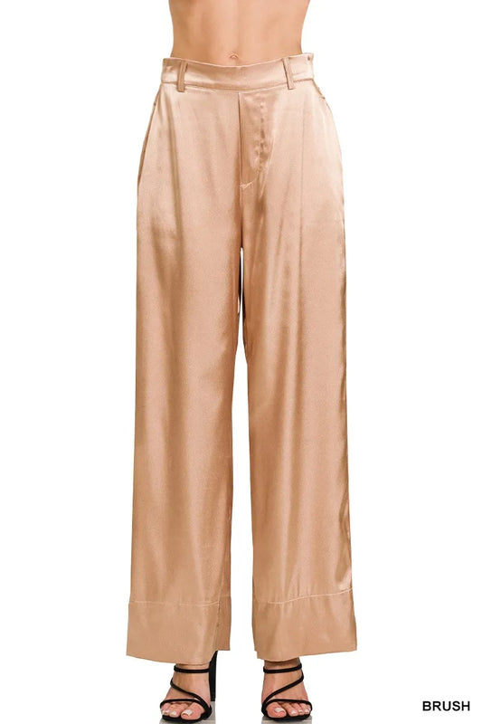 Zenana Wide-Leg Satin Pants BRUSH