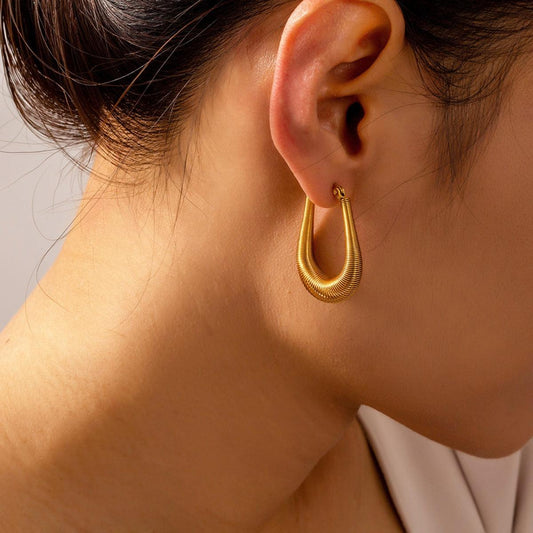 Titanium Steel U Shape Earrings Gold One Size