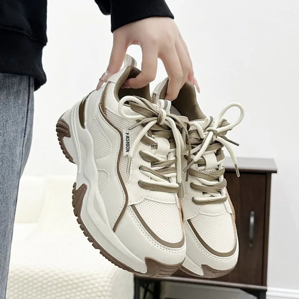 Round Toe Platform Sneakers Khaki