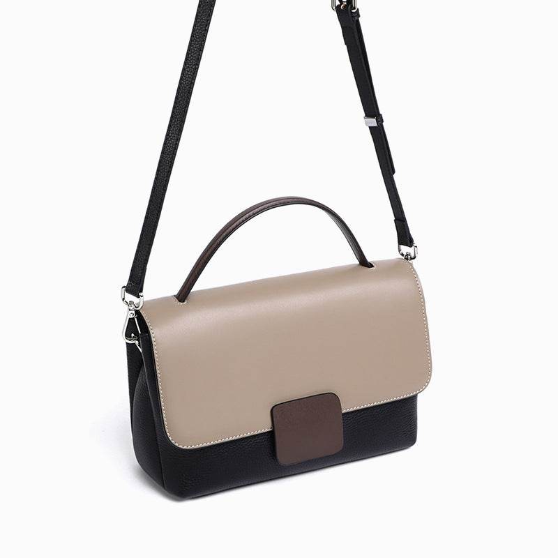 Leather Messenger Women's All-match Shoulder Fashion Handbag - Small Square Color Contrast Bag