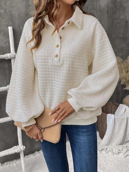 Perfee Half Button Long Sleeve Sweatshirt Beige