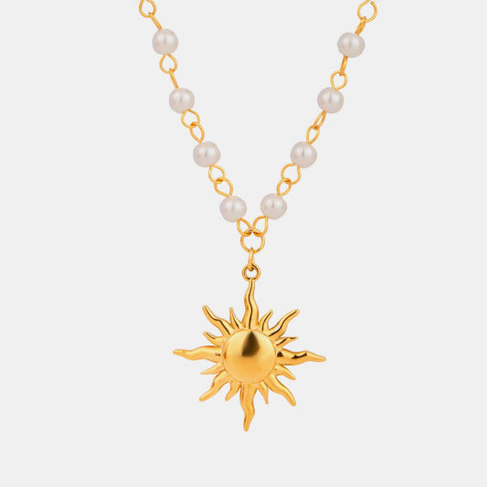 18K Gold-Plated Pearl Sun Necklace Gold One Size