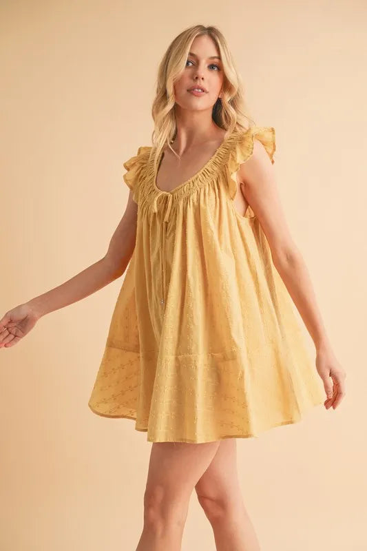 Aemi+Co Ruffled Cap Sleeve Cotton Tunic Mini Dress