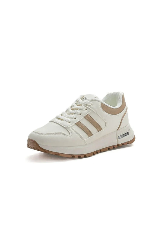 Lace Up Contrast Mesh Breathable Sneakers Beige