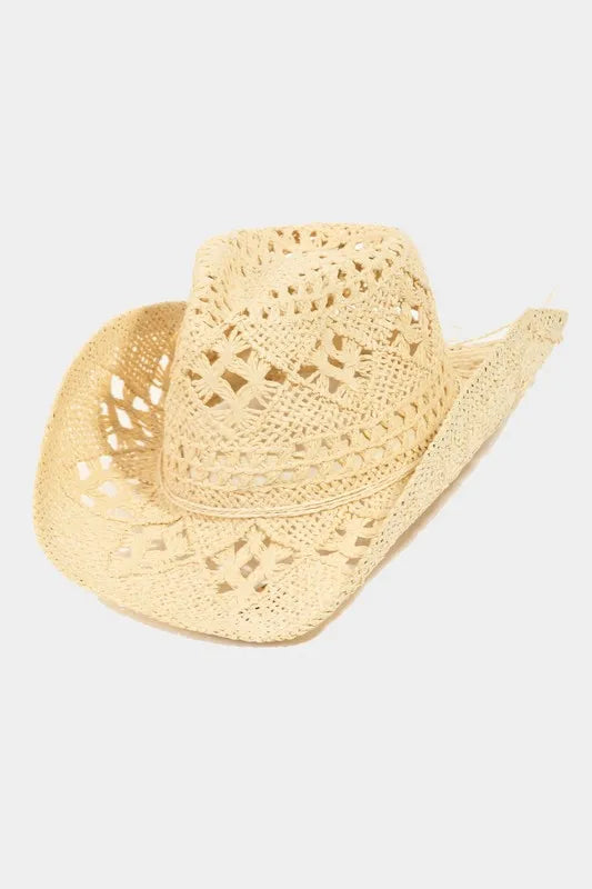 Fame Western Straw Braided Cowboy Sun Hat