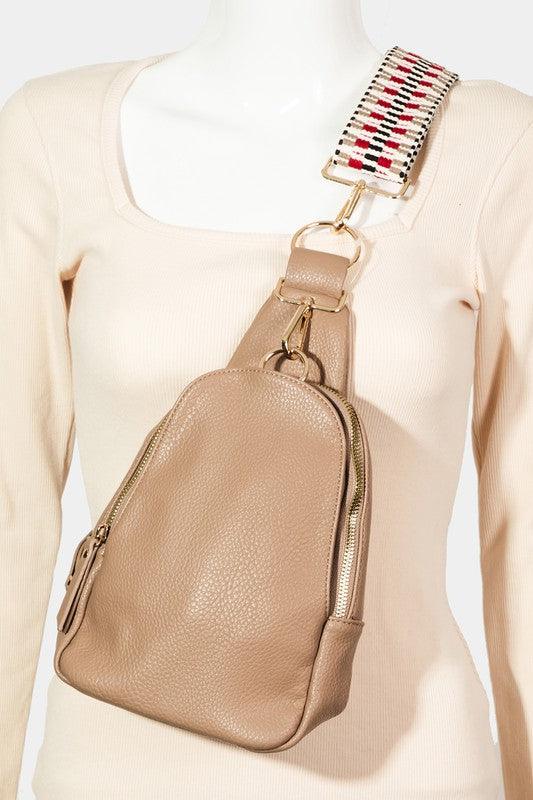 Fame Single Strap Faux Leather Sing Bag Khaki One Size