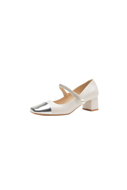 Square Toe Block Heels Pumps White
