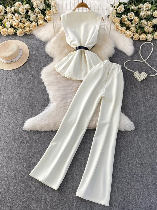 Sleeveless Top and Wide-Leg Pants Set