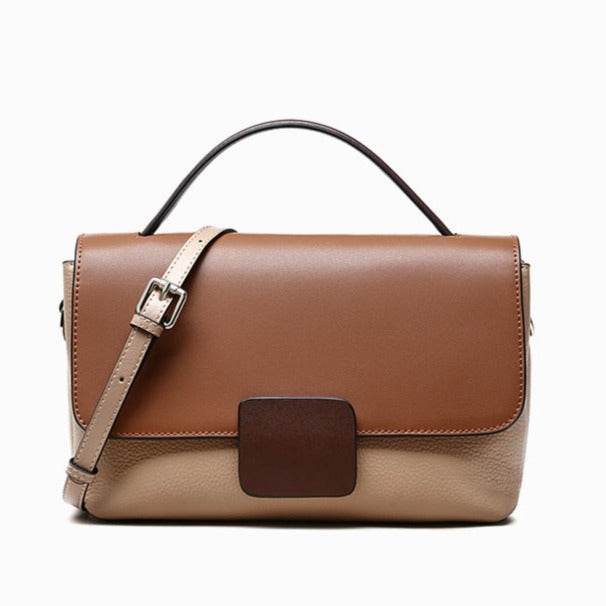 Leather Messenger Women's All-match Shoulder Fashion Handbag - Small Square Color Contrast Bag