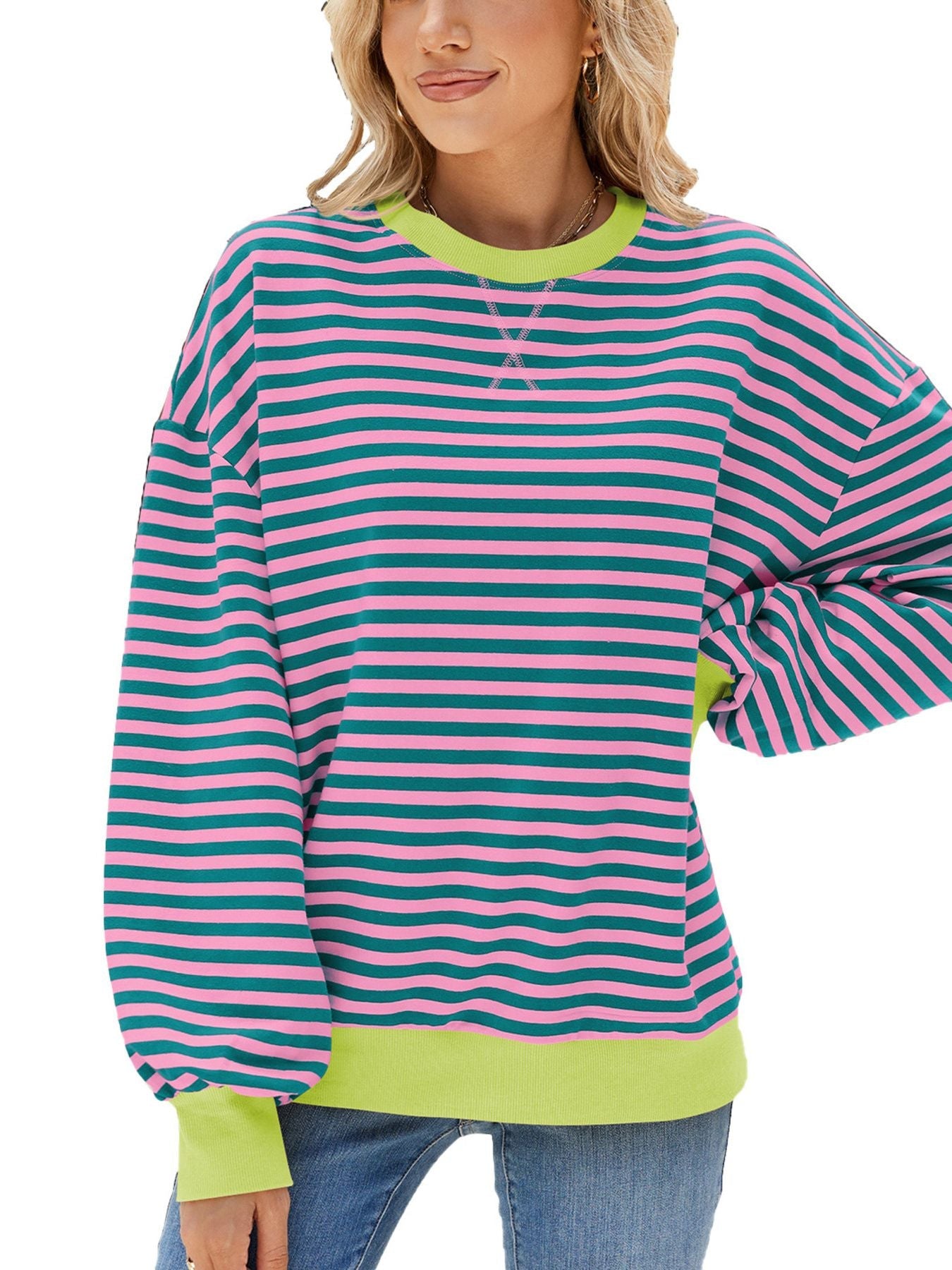 Striped Crew Neck Long Sleeve Sweatshirt