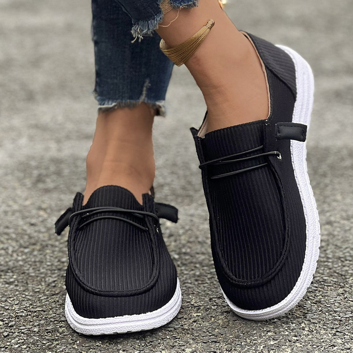Round Toe Flat Slip-Ons Black