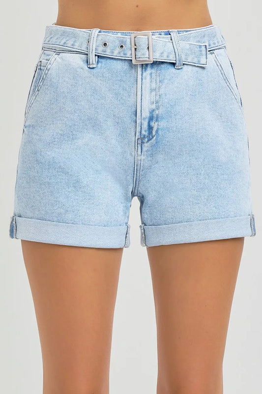 RISEN Full Size High Rise Belted Roll Up Shorts Plus Size LIGHT