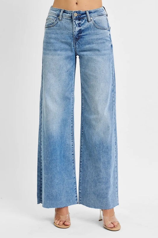 RISEN Full Size Tummy Control High Rise Ankle Palazzo Jeans Plus Size LIGHT