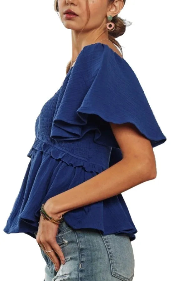 ADORA Flare Sleeves Peplum Blouse Top