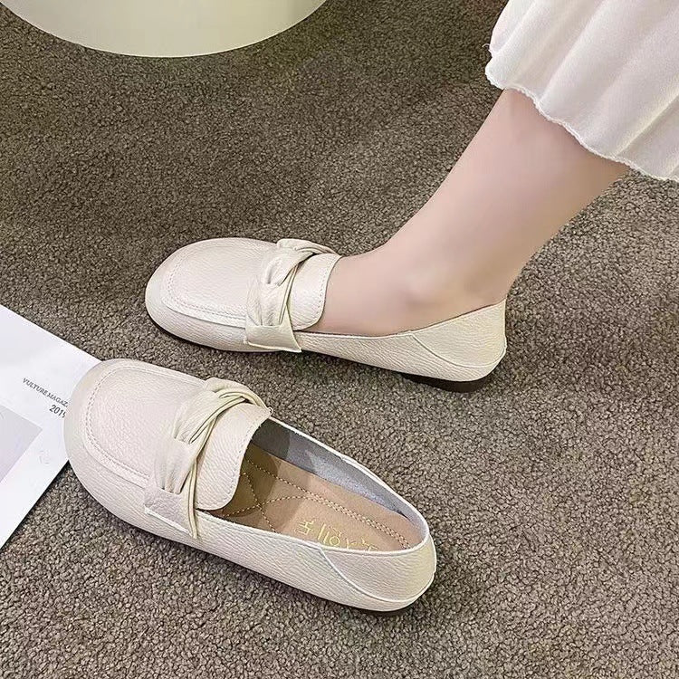 Women's Leather Slip-On Loafers | Round Toe Flat Shoes for Casual Everyday Wear