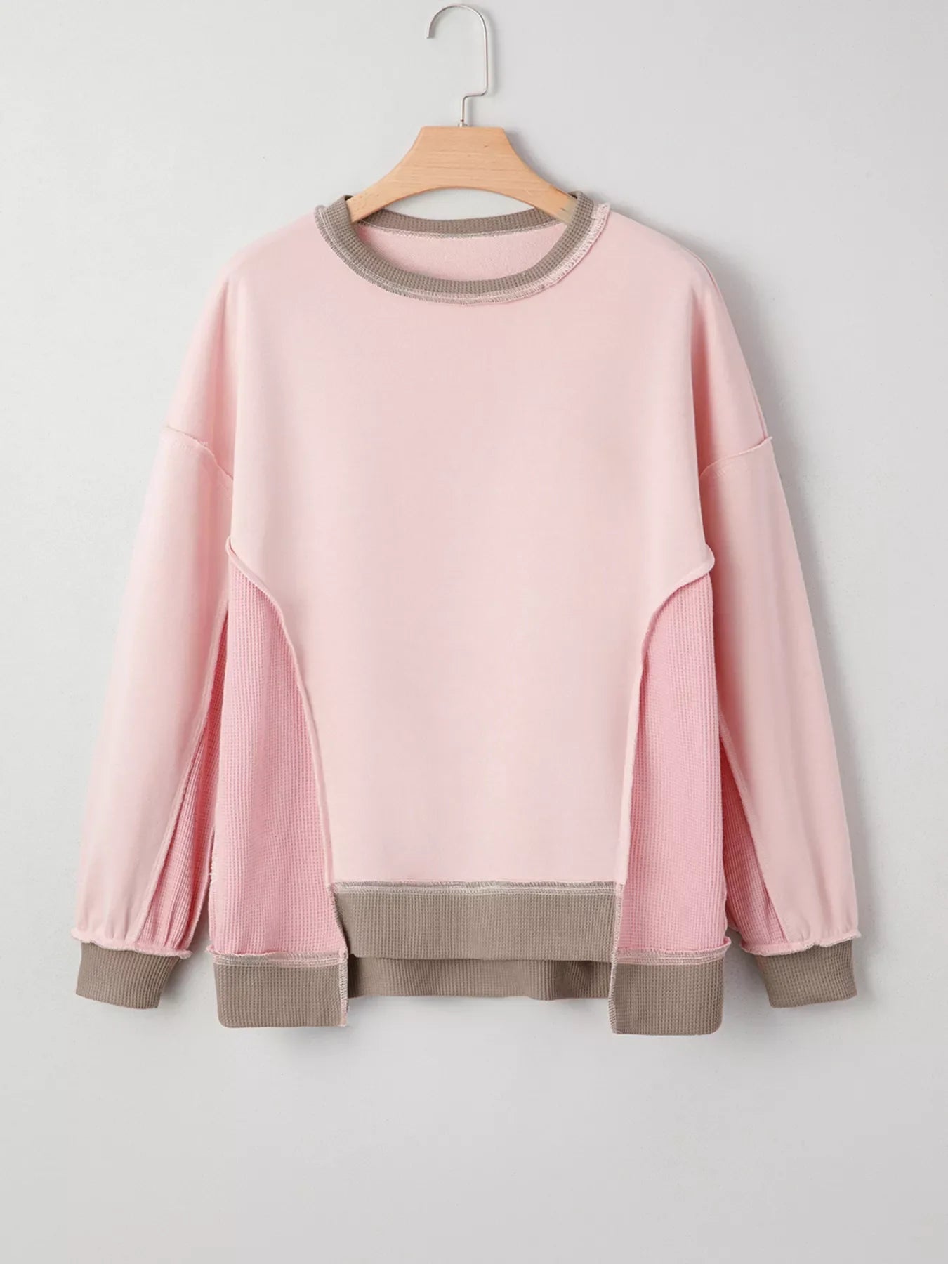 Color Block Mix Texture Waffle Patchwork Oversize Sweatshirt
