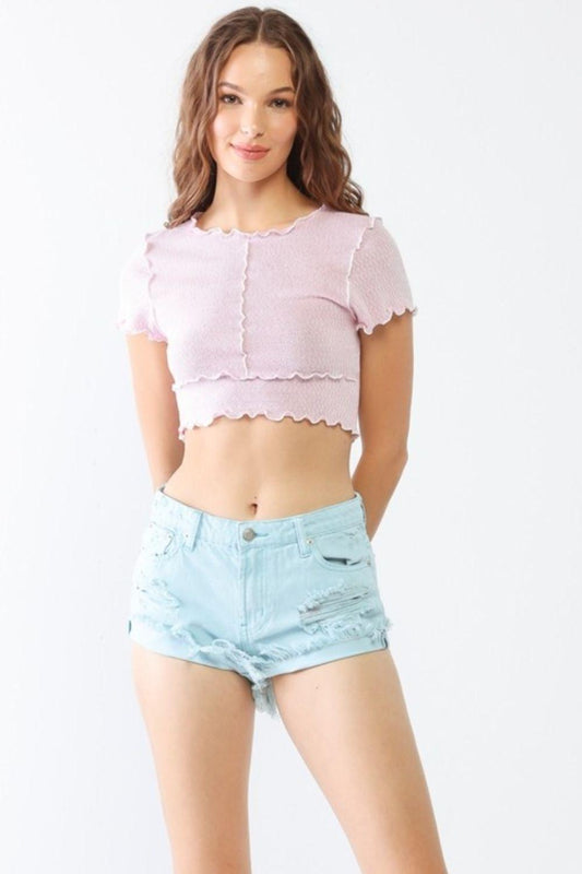 Tasha Apparel Distressed Ripped Denim Shorts Aqua