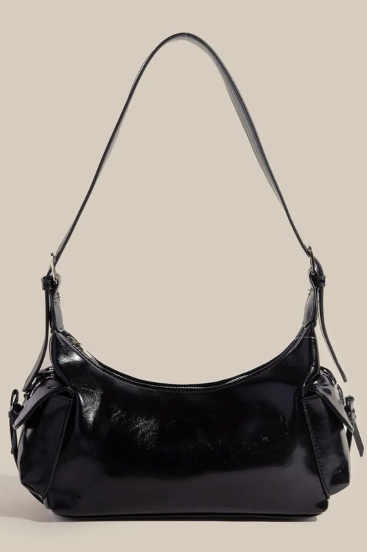 Fame Braided Accent Double Pocket Shoulder Bag Black One Size