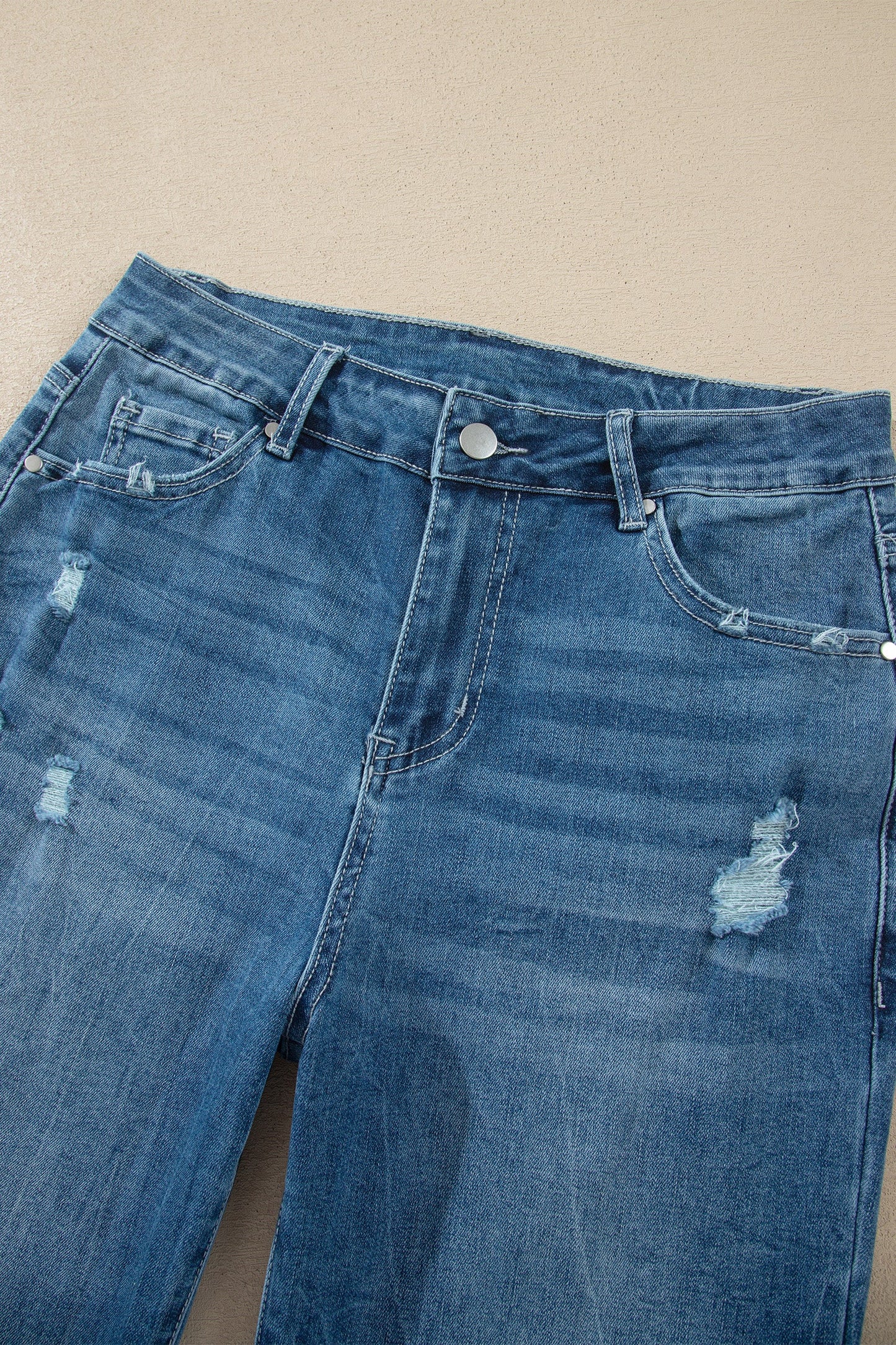 Denim High Waist Frayed Hem Flare Jeans