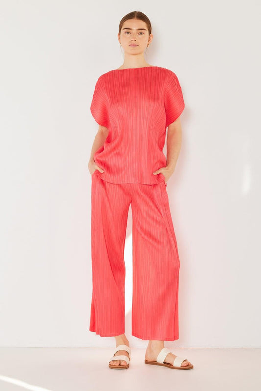 Marina West Swim Pleated Wide-Leg Pants with Side Pleat Detail Rubine Red
