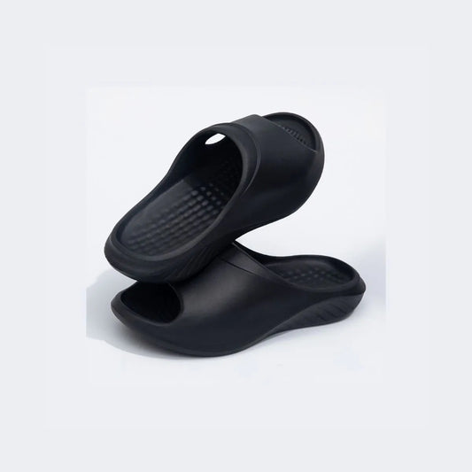 Open Toe Platform Slippers Black