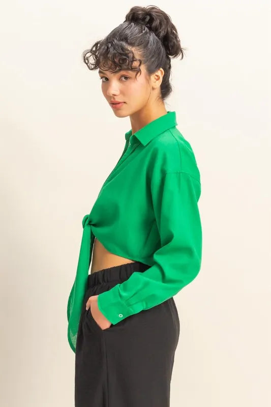 HYFVE Washed Tie Front Crop Top