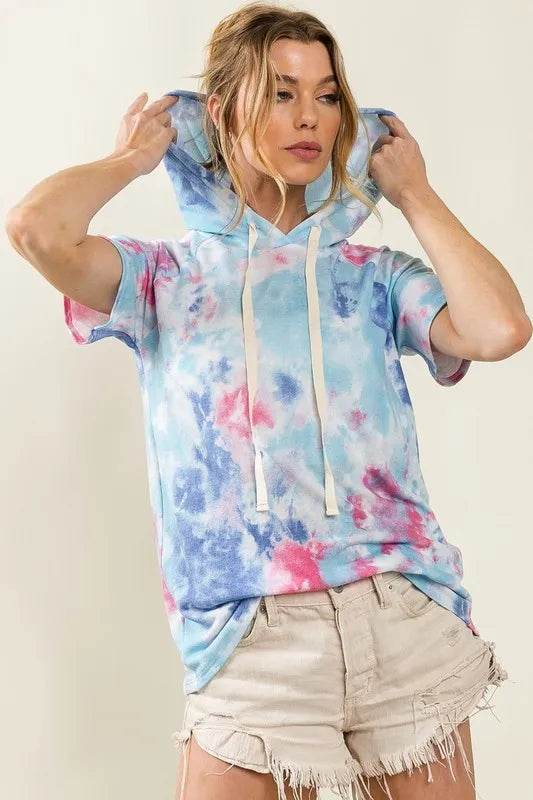 BiBi Tie Dye Terry Hoodie with Drawstring
