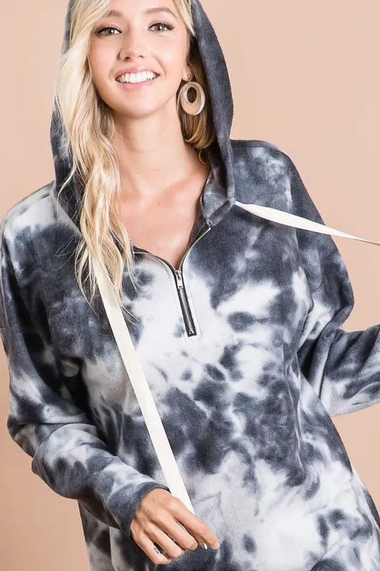 BiBi Tie Dye Brushed Terry Hoodie with Zip Up Closure