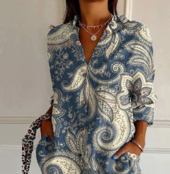 Womens Blouse Cross-Border Lapel Shirt 3D Digital Print Top