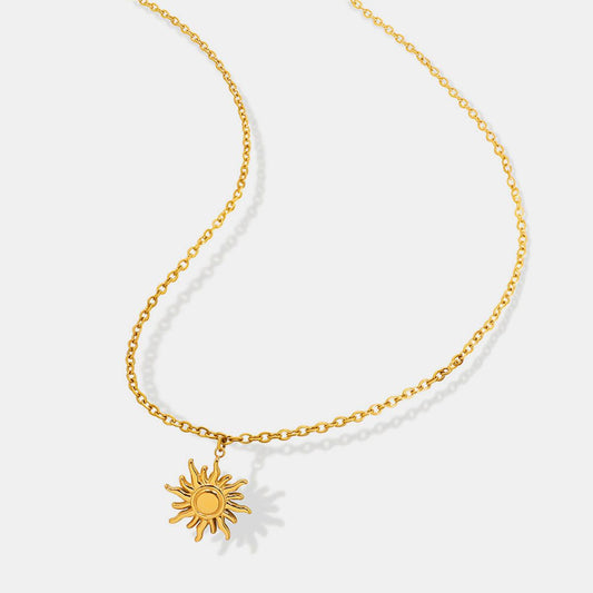 Titanium Steel Sun Shape Pendant Necklace Gold One Size
