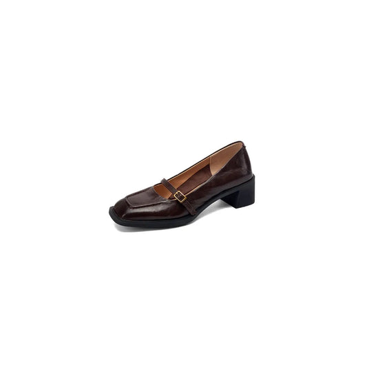 Square Toe Block Heels Pumps Brown