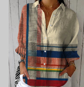 Womens Blouse Cross-Border Lapel Shirt 3D Digital Print Top
