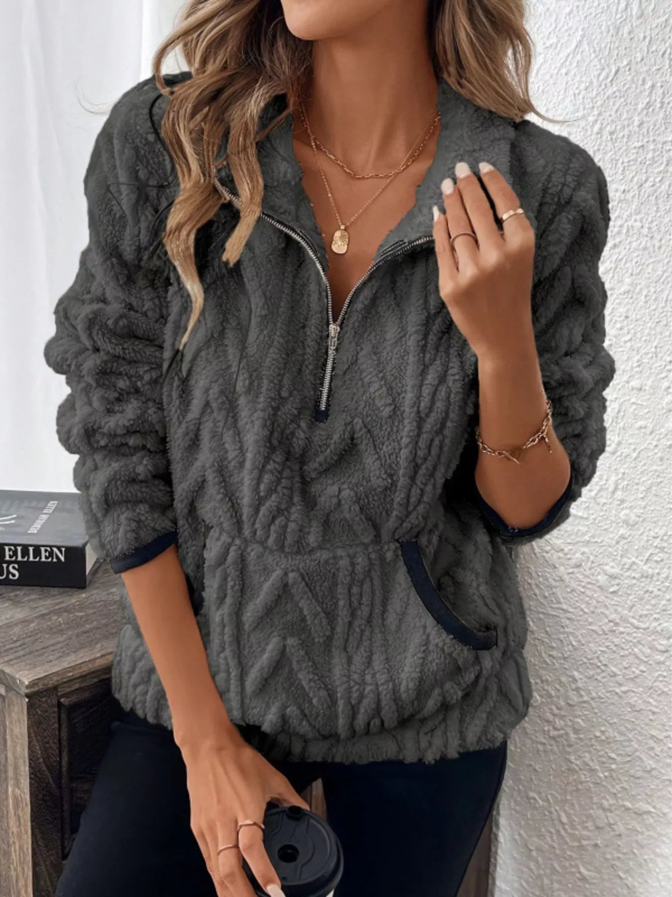 Full Size Sherpa Half Zip Sweatshirt Plus Size