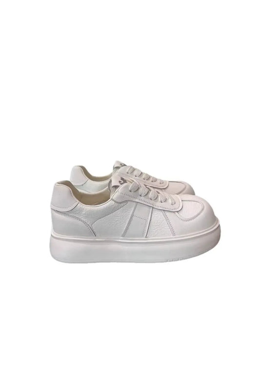 Round Toe Lace Up Platform Sneakers White