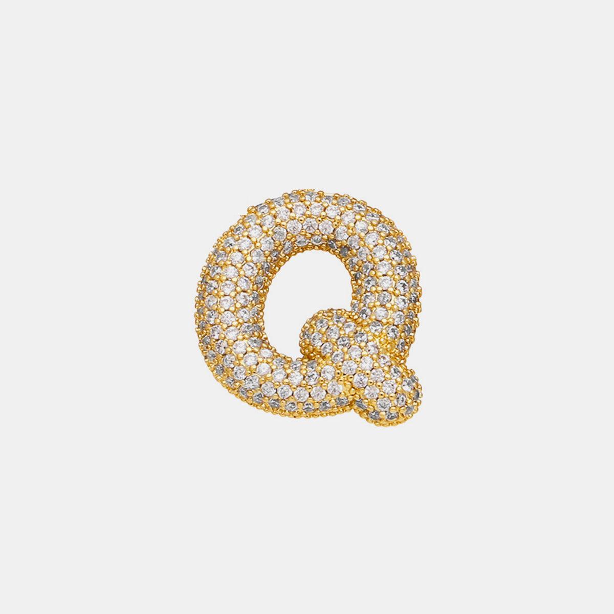 Inlaid Zircon Bubble Initial Necklace Style Q One Size